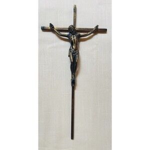 Vintage Brass Crucifix Wall Cross 10"x5" Jesus INRI Metal Wall Hanging Christian